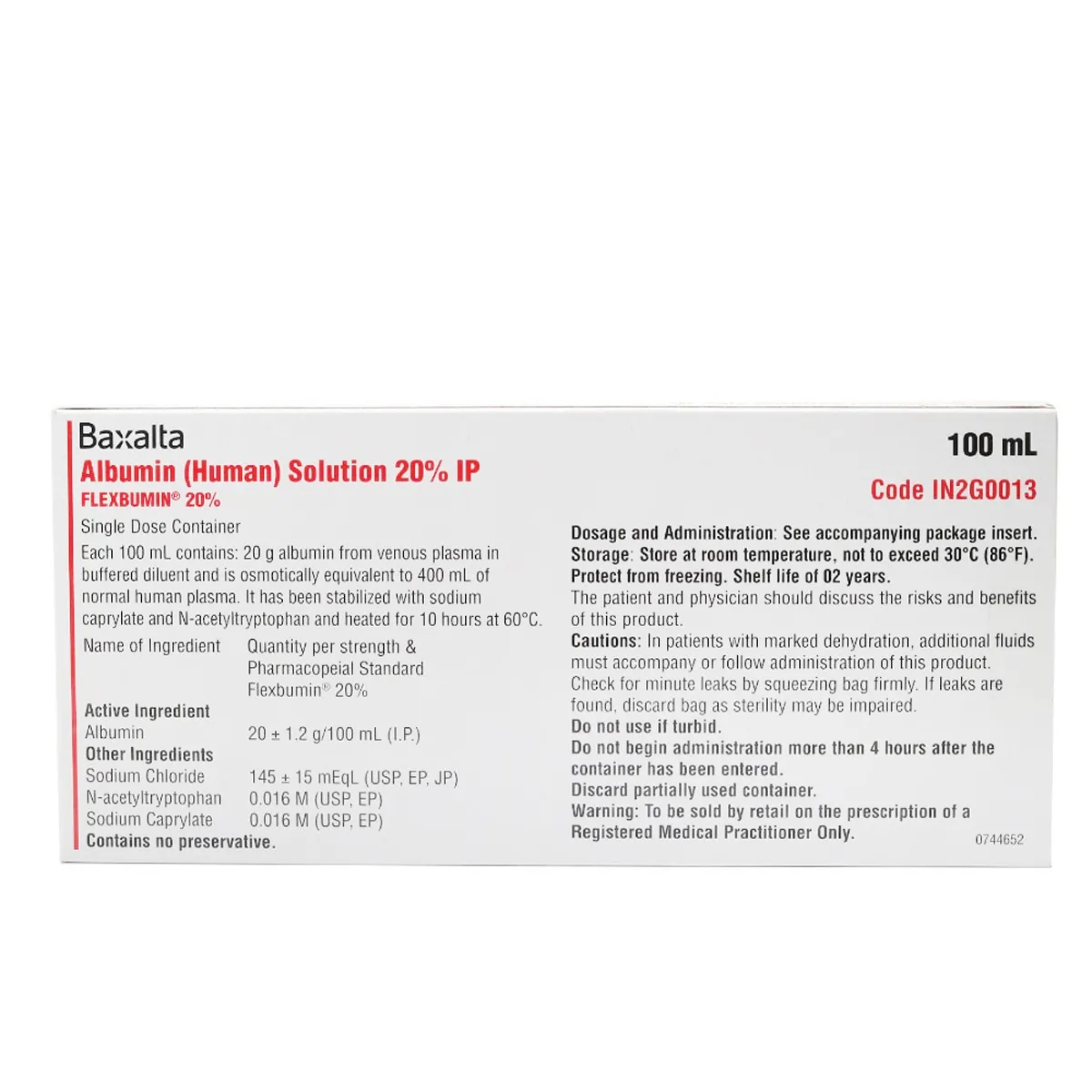 FLEXBUMIN 20% INFUSION 100ML